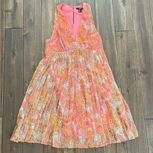 H&M Boho Peach Paisley Sleeveless Low V-Neck Pleated Midi Dress 6